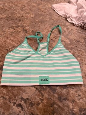PINK Victoria's Secret Mint & White Striped Kids Swim Top